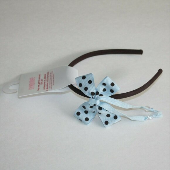 Gymboree Girl's Best Friend Blue Bow with Brown Poka Dot Headband OS size NWT - Picture 1 of 1